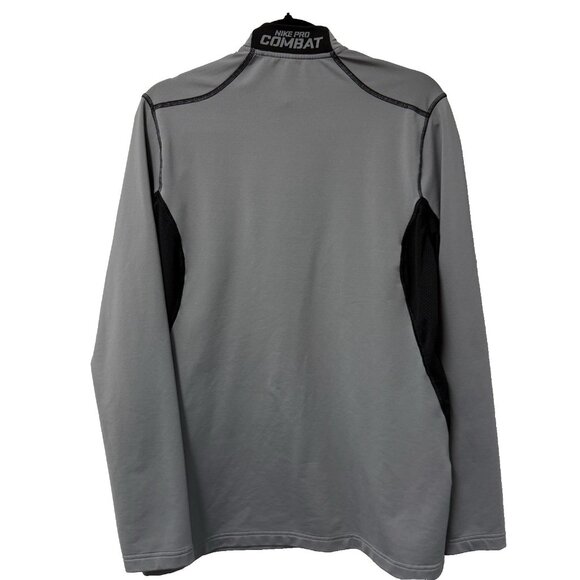 NIKE PRO COMBAT PULLOVER HYPERWARM DRI FIT MAX 1/4 ZIP MENS L GRAY BLACK FITTED - Picture 2 of 9